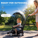 AIYAPLAY 4 in 1 Licensed Mercedes-Benz Ride On Push Car with Canopy, Guardrails, Horn and Music – 12–36 Months, Black
