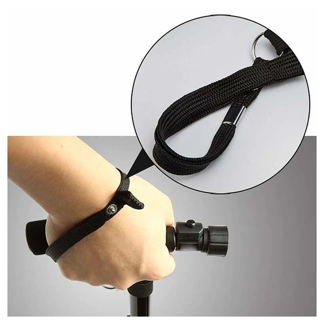 Folding Walking Stick with LED Light, 5 Adjustable Heights & Pivot Base – Hiking & Travel Cane, Black