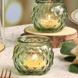 Set of 6 Green Glass Round Tealight Candle Holders – Modern Thick Glass Votives