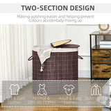 HOMCOM 100L Bamboo Laundry Basket with Lid, 2 Compartments & Removable Liner – Washing Hamper, Brown