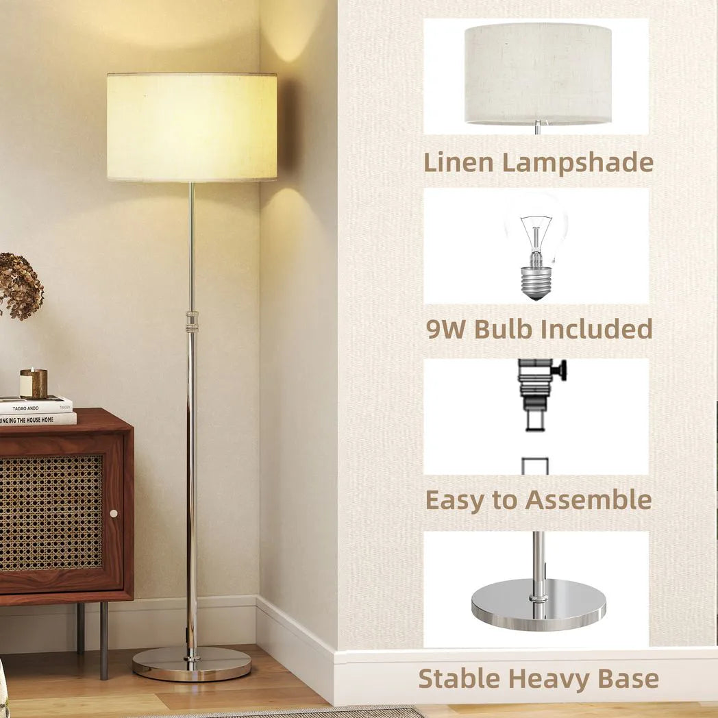 HOMCOM Floor Lamp with Remote, Height Adjustable Standing Lamp with Linen Shade