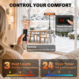 Outsunny 2500W Electric Infrared Patio Heater with Tripod, 3 Heat Settings & 24H Timer – IP65 Outdoor Garden Heater, Black
