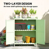 Outsunny Wooden Garden Tool Storage Cabinet with Hinged Roof, Double Doors and 2 Shelves – Light Green