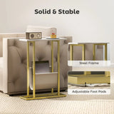 HOMCOM Narrow Side Table with Fabric Shelf – Slim Two-Tier End Table for Bedroom, White Marble Effect