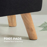 HOMCOM Linen-Look Square Padded Footstool with Wooden Legs – Leg Rest and Vanity Stool, Black