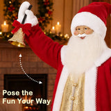 HOMCOM 150cm Life-Size Singing Santa Claus with Bell & Wreath – Animated Sound/Touch Christmas Decoration
