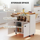 HOMCOM Folding Dining Table with Hidden Shelf & Cabinet, Rolling Drop Leaf – Space-Saving, White