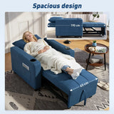 HOMCOM 3-in-1 Single Sofa Bed with Pull-Out Design, Cup Holders & Side Pockets – Convertible Chair Bed, Dark Blue