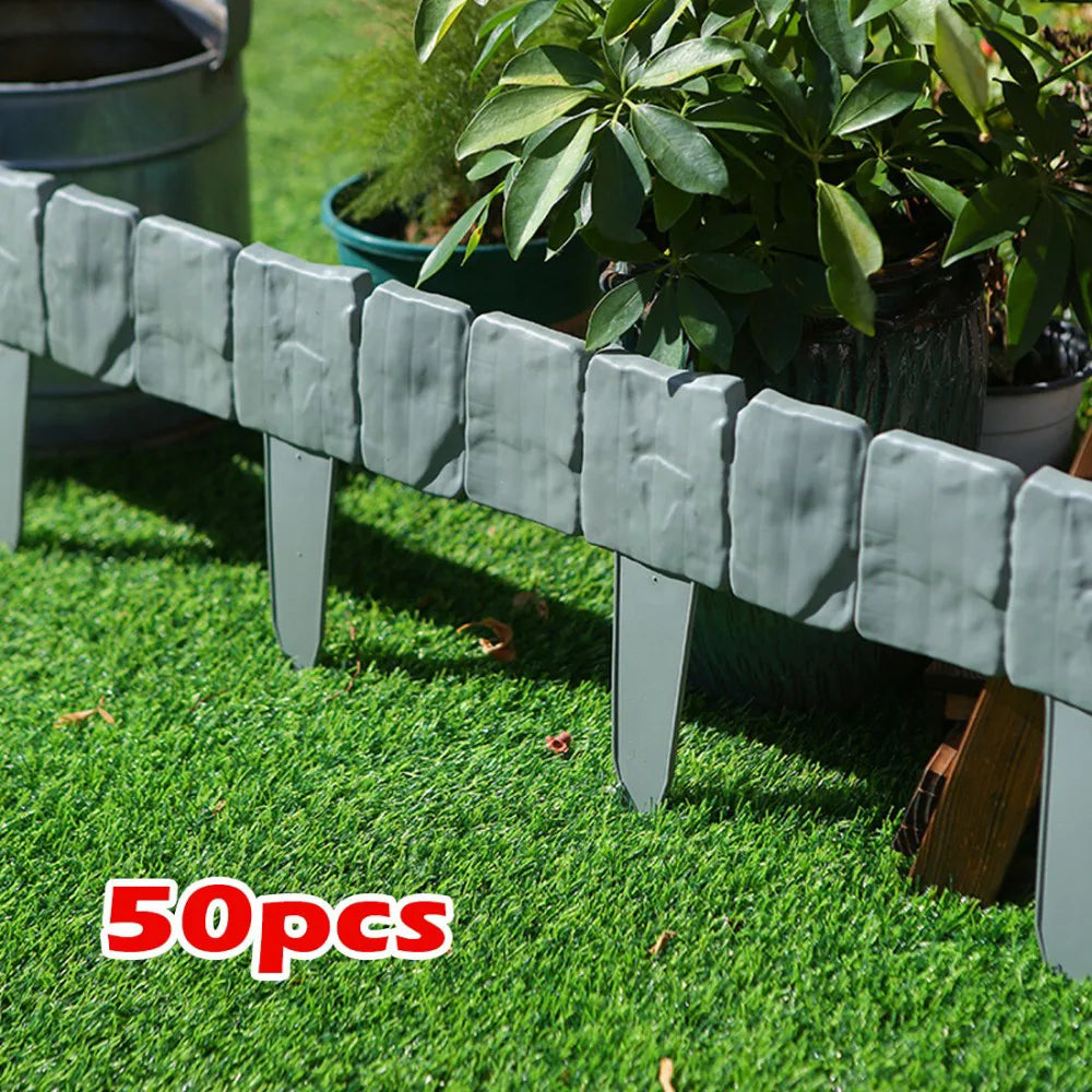 50-Pack Cobblestone Effect Lawn Edging – Interlocking Plastic Garden Border with Hammer-In Stakes, Grey