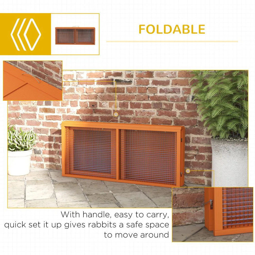 PawHut Wooden Folding Rabbit Hutch for 2–3 Rabbits with Built-In Handle – Outdoor Guinea Pig Run, Orange