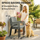 Outsunny 6-Piece Rattan Garden Dining Set with Parasol – Square Table with Tempered Glass Top and 4 Stackable Armchairs