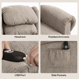 HOMCOM Velvet-Feel Electric Riser Recliner Chair with Footrest & USB Port – Power Lift Armchair, Khaki