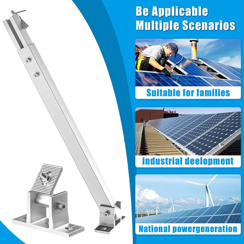 Aluminium Solar Panel Mounting Brackets with Adjustable 15–30° Tilt – Telescopic Wall & Roof Mount, Silver