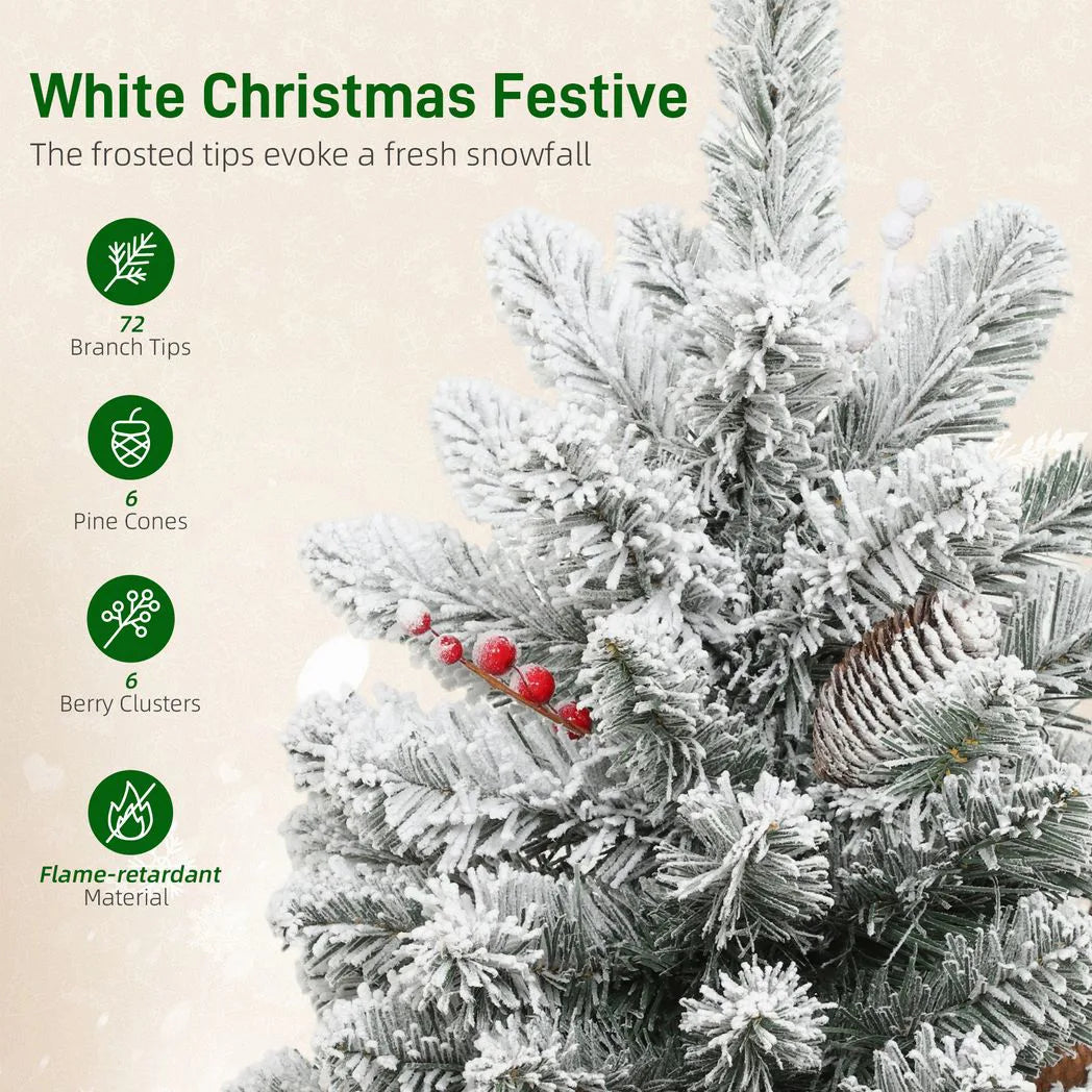 HOMCOM 60 cm Prelit Tabletop Christmas Tree with 35 LEDs and Timer – Snow Flocked Mini Tree, Battery Operated