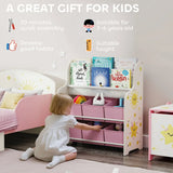 AIYAPLAY Kids Storage Unit with 6 Fabric Drawers & 2-Tier Sling Book Rack – Toy Organiser for Bedroom or Playroom, Pink