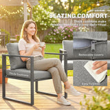 Outsunny 4 Piece Garden Furniture Set with 3-Seater Sofa, 2 Armchairs & Glass Coffee Table – Aluminium Patio Lounge