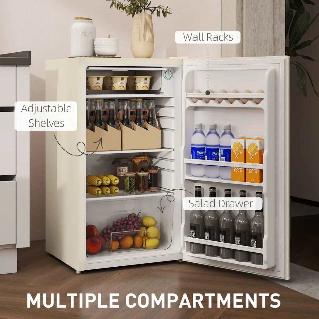 HOMCOM 91L Under Counter Fridge with 10L Chiller Box and Reversible Door – Compact Mini Fridge, Beige