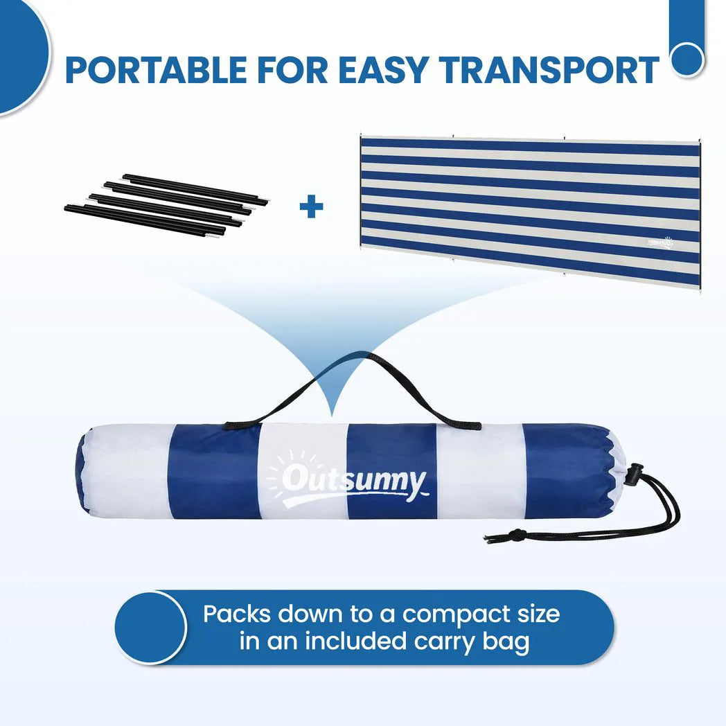Outsunny 4 Pole Camping Windbreak with Steel Poles and Carry Bag, 540 x 150cm – Beach Shelter, Dark Blue