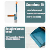 Long Handled Dustpan and Brush Set with Stainless Steel Handle, Upright Broom and Dustpan, Blue