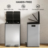 HOMCOM 56L Dual Compartment Pedal Bin with Deodoriser Holders & Soft-Close Lid – Stainless Steel