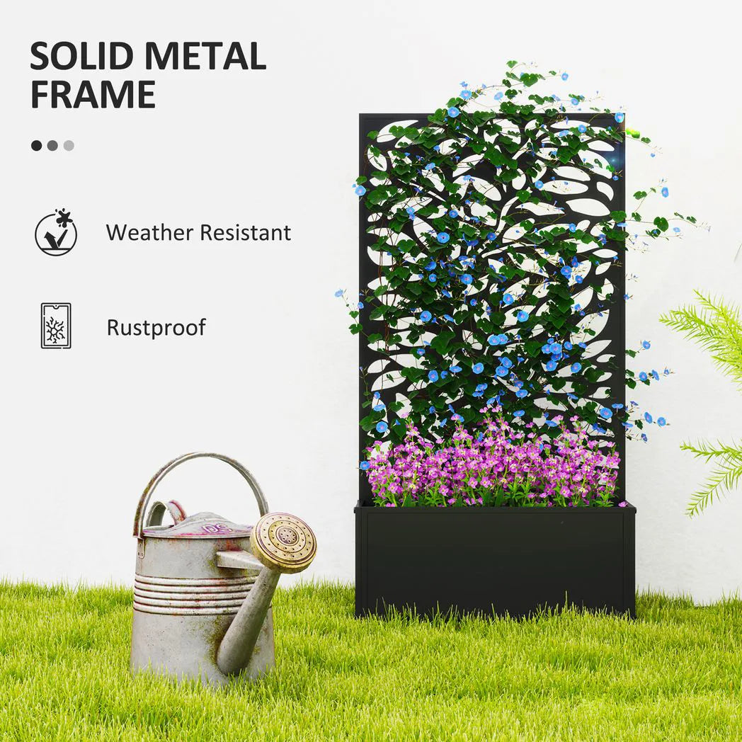Outsunny Outdoor Metal Planter, with Back Trellis – Black