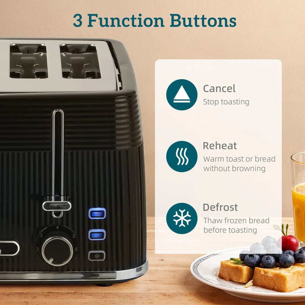HOMCOM 4 Slice Toaster with 7 Browning Levels, Dual Controls, Defrost and Reheat, Crumb Tray, Black