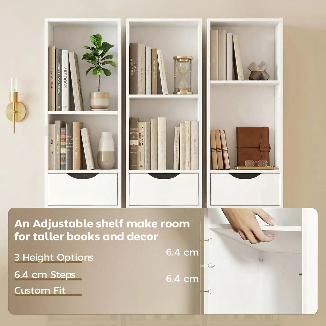 HOMCOM 158 cm Slim Bookcase with 2 Drawers, Cabinet and Adjustable Shelf – Space-Saving Bookshelf, White