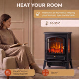 HOMCOM 3-Sided Electric Fireplace Stove, 1000W/2000W Freestanding Heater with 3D Flame Log – Black