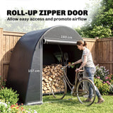 Outsunny 8 x 4ft Garden Storage Tent – Waterproof Bike Shed with Roll-Up Zip Door and Galvanised Frame, Dark Grey