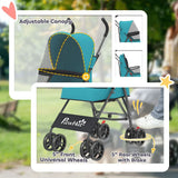PawHut Foldable Dog Stroller for Miniature Breeds with Brakes & Mesh Windows – Cat and Dog Pram, Dark Green