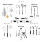 Wall-Mounted Broom & Mop Holder with 3 Slots and 4 Hooks – Stainless Steel Garage Tool Organiser, Silver
