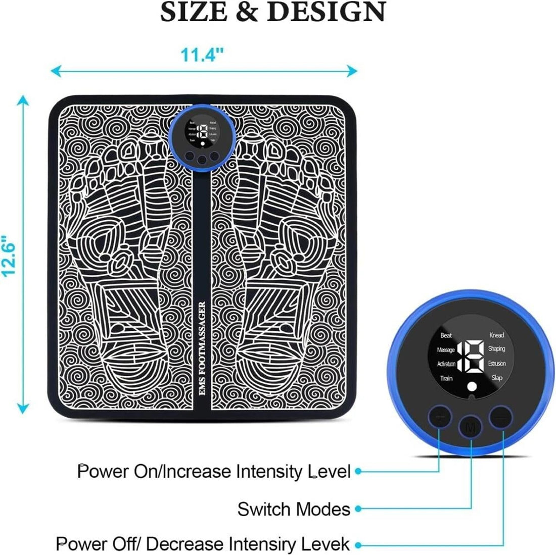 USB Electric Foot Massage Pad and Neck Massager Set with 8 Modes, 19 Levels – Portable Massager, Black