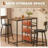 HOMCOM 3-Piece Bar Table and PU Leather Stools Set with Storage Shelves – Breakfast Bar for 2, Rustic Brown