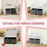 AIYAPLAY 3 in 1 Kids Storage Bench – Convertible Table and Chair Set with 2 Fabric Bins and Toy Box, White