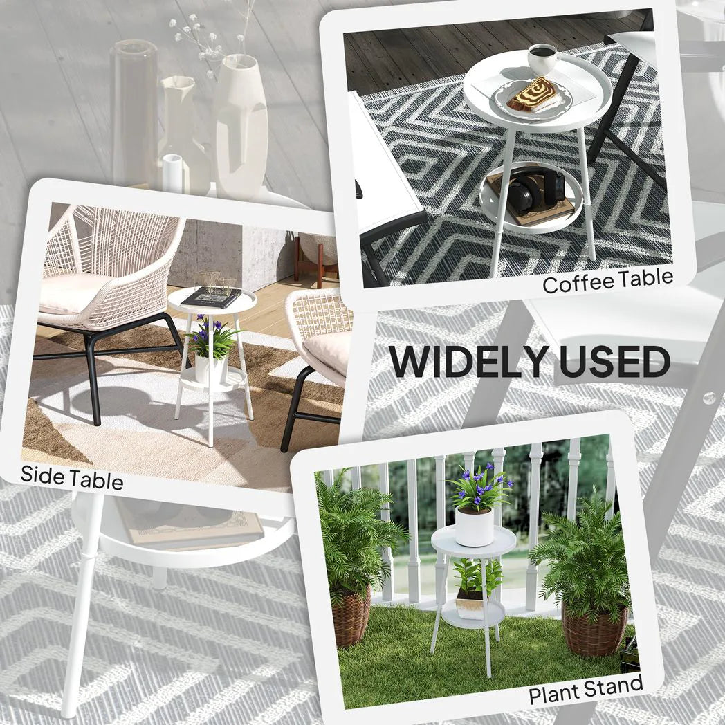 Outsunny Two-Tier Metal Garden Table with Tray-Style Tops – Compact Bistro and Balcony Side Table, White