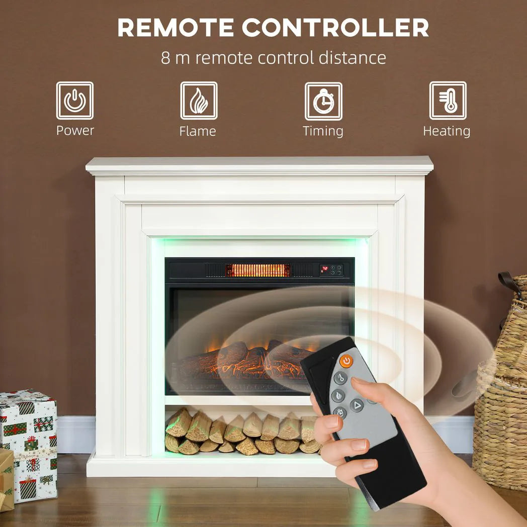 HOMCOM 1800W Electric Fireplace with Multicolour LED Flame Effect, Thermostat & Timer – Remote Control, White