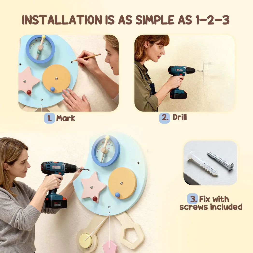 AIYAPLAY Caterpillar Busy Board with 7 Activities – Wall-Mounted Montessori Play for Nursery, Ages 3+