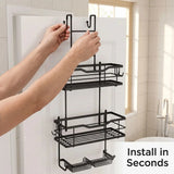3 Tier Screen Shower Caddy Bathroom Storage Organiser Hanging Tidy Rack Basket-Black