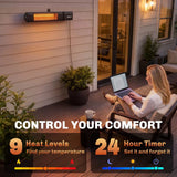 Outsunny 2000 W Electric Infrared Patio Heater with APP and Remote Control – IP65 Wall Mounted, Black