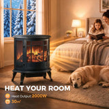 HOMCOM 2000W Electric Fireplace Stove with Realistic LED Flame – Freestanding Log Burner Heater, Black