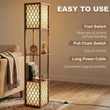 HOMCOM Duo Light Floor Lamp with 2 Storage Shelves – 160cm Standing Lamp and Display Unit, Rustic Brown