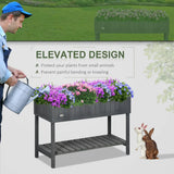 Outsunny Fir Wood Raised Planter with 8 Compartments and Bottom Shelf – Garden Plant Stand, Dark Grey