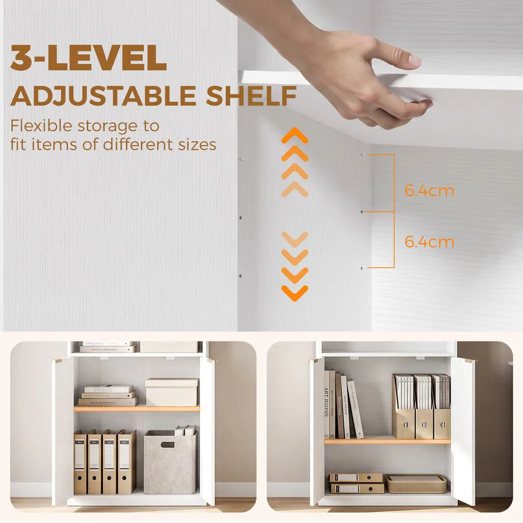HOMCOM 6-Tier Slim Bookcase with Adjustable Shelf, Cabinet and Anti-Tip Hardware – Tall Bookshelf, White