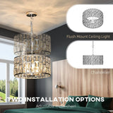 HOMCOM Crystal Chandelier with 72 Glass Pieces and 3 E14 Bulbs – Adjustable Ceiling Light, Silver-Tone