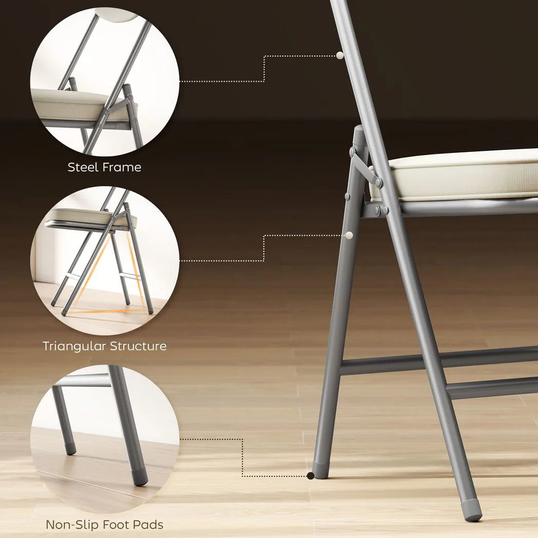 HOMCOM Set of 4 Folding Dining Chairs with Padded Corduroy Seat and High Back – Space-Saving Steel Frame, Cream