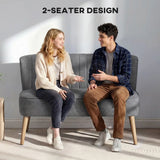 HOMCOM 117 cm Small 2 Seater Loveseat Sofa with Thick Padded Seat and Rubberwood Legs, Grey