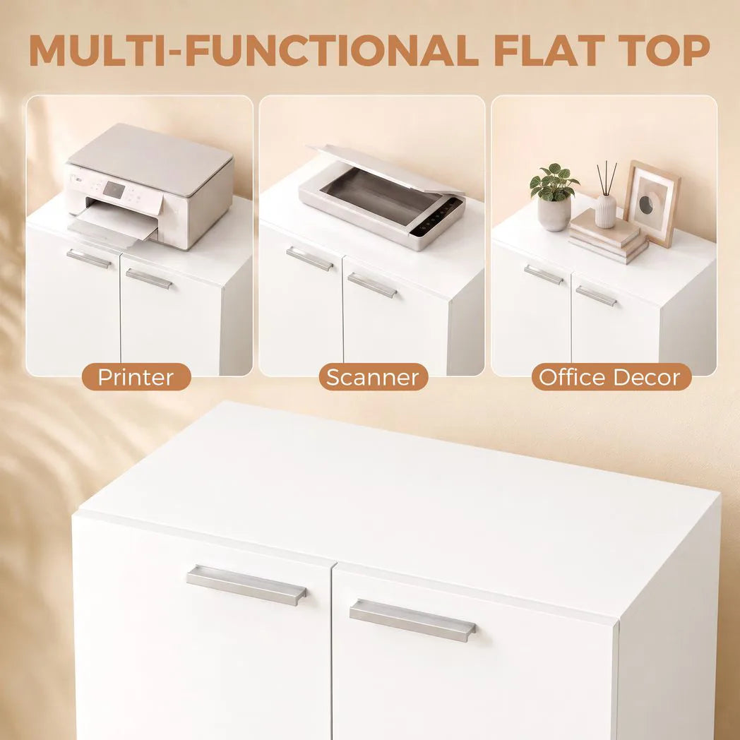 HOMCOM 120 cm Tall Storage Cabinet with 3 Tiers and Soft-Close Doors – Home Office File Organiser, White