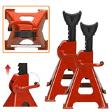 2 Piece 3 Tonne Heavy Duty Axle Stands, Ratchet Adjustable – Cast Iron Car and Caravan Support Stands, Red & Black