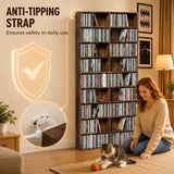 HOMCOM CD Storage Tower for 640 CDs or 360 DVDs with 14 Adjustable Shelves – Tall Narrow Media Rack, Rustic Brown