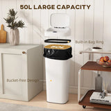 HOMCOM 50L Stainless Steel Sensor Bin with Bag-Fixing Ring – Slim Hands-Free Kitchen Waste Bin, White